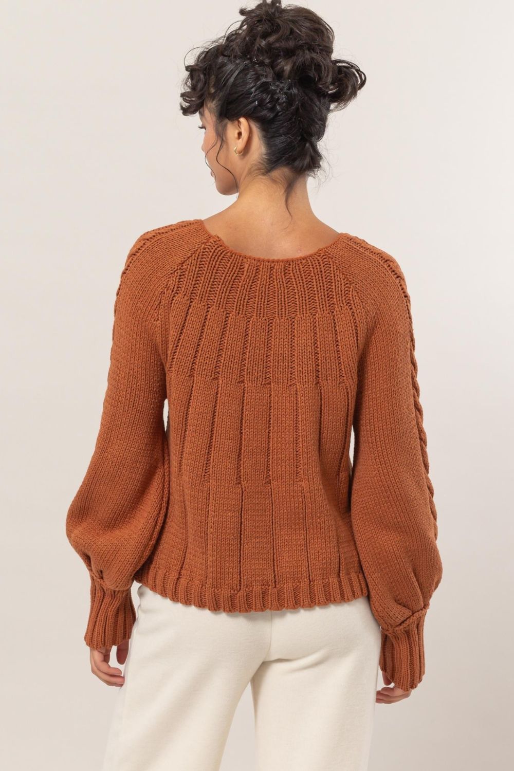 Corrie Cable-Knit Round Neck Raglan Sleeve Sweater