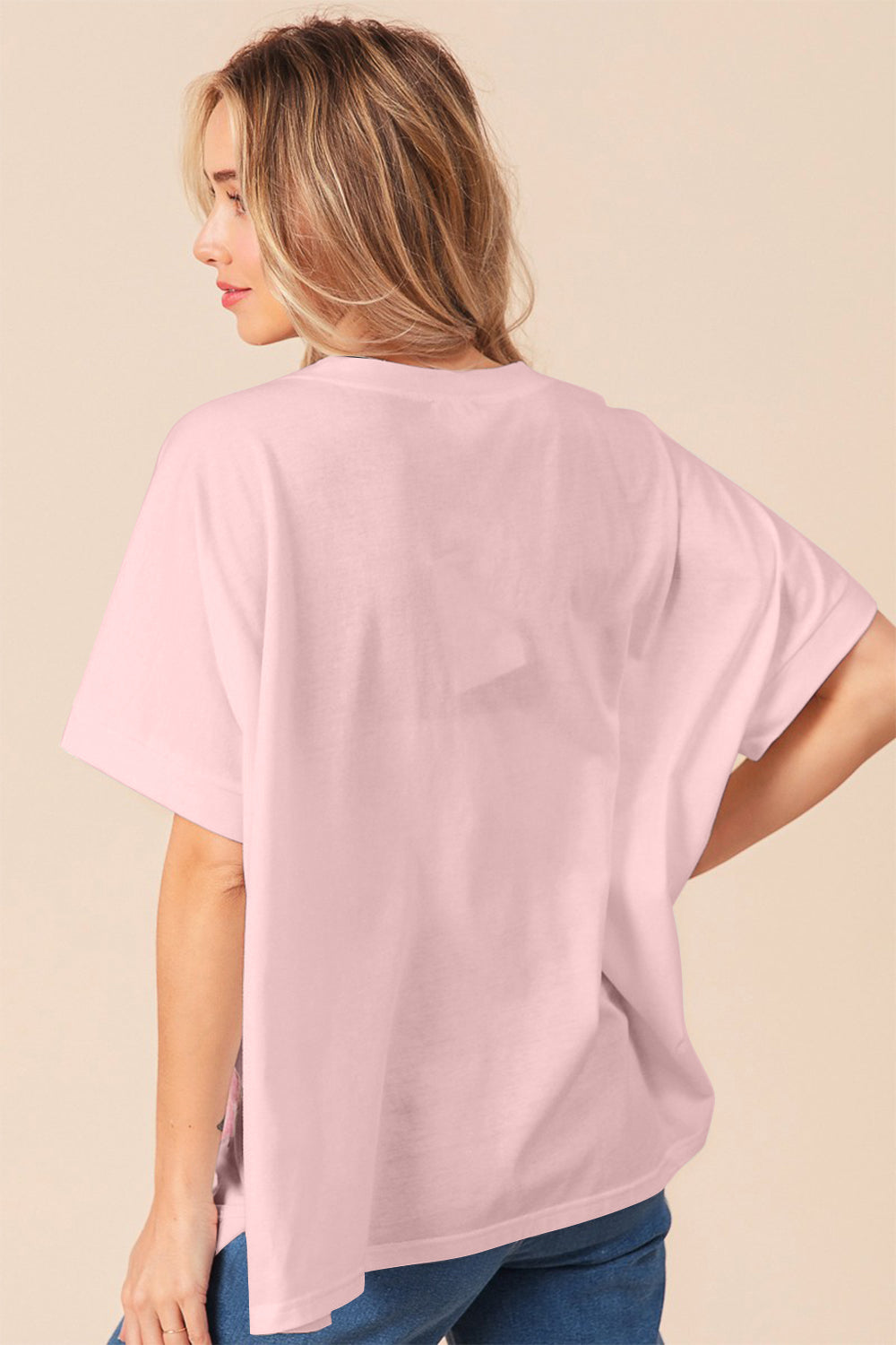 Sequin Bow Patch Short Sleeve Top in Pink