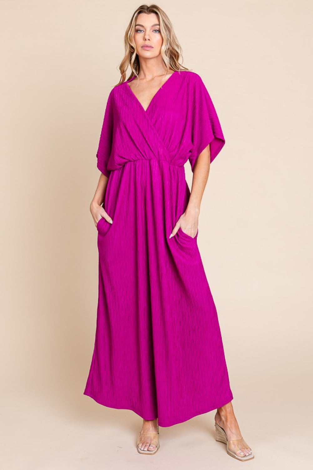 Greta Surplice Maxi Dress with Pockets