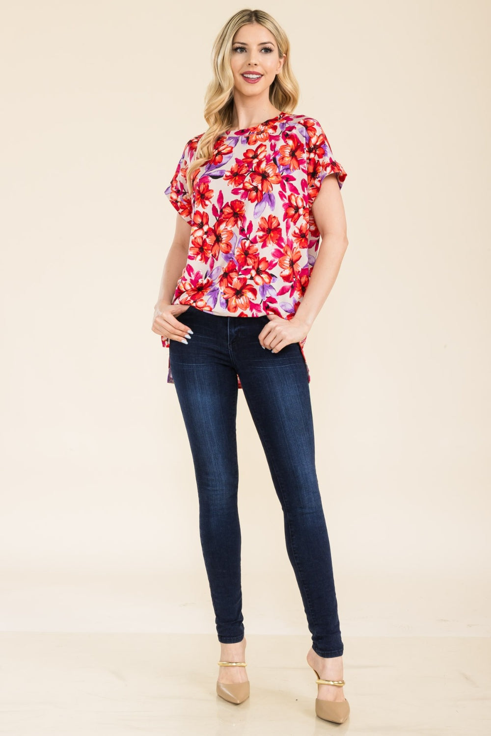 Libby Round Neck Short Sleeve Floral Top