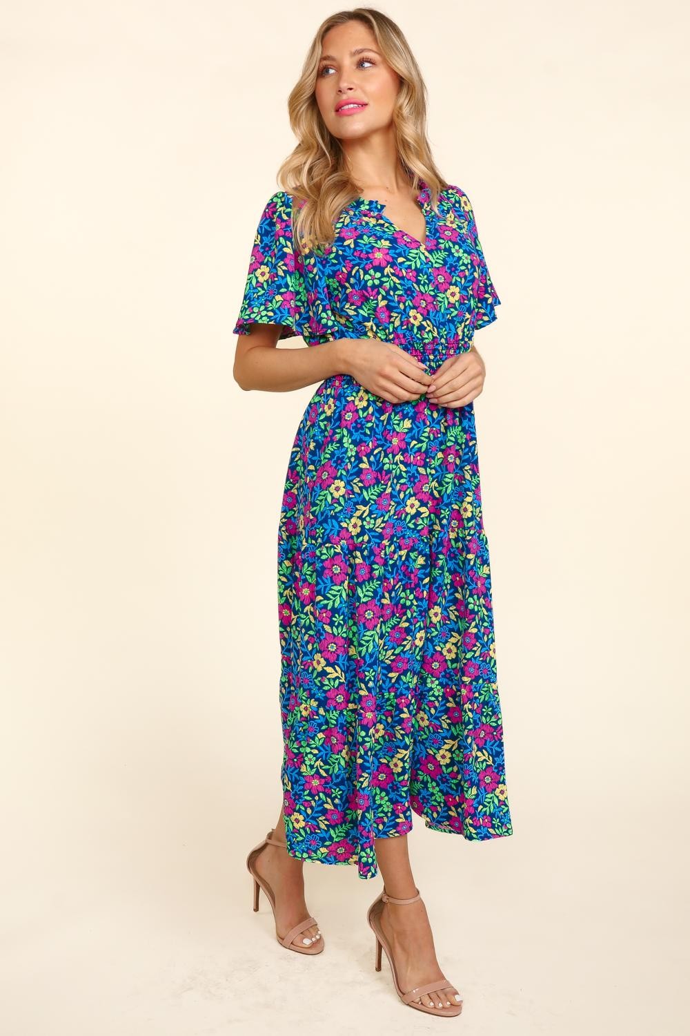 Avery Printed Notched Dress with Pockets