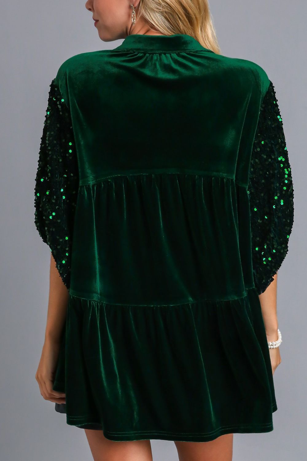 Alyssa Sequin Detail Tiered Back Half Sleeve Shirt