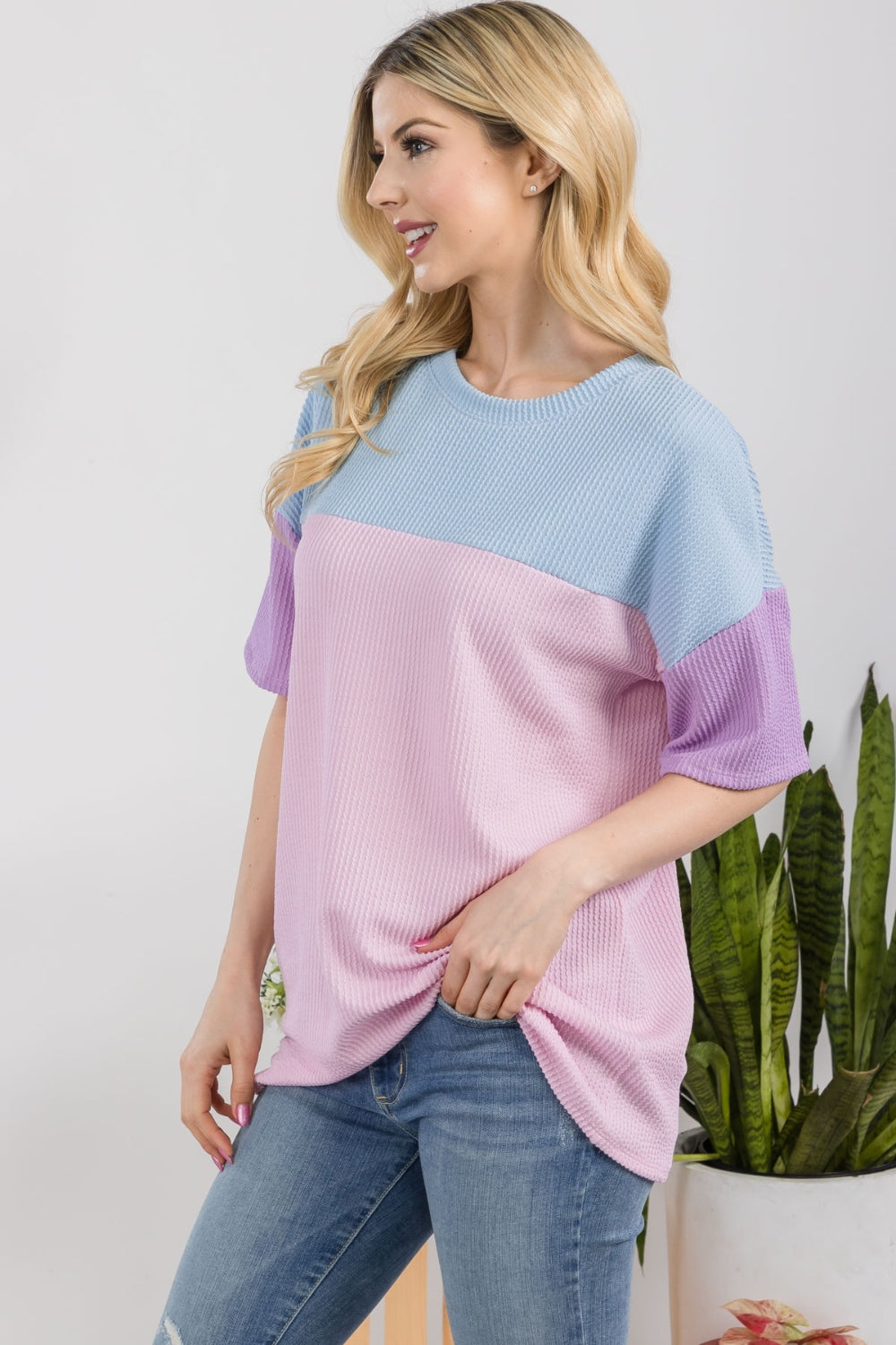 Brenna Ribbed Color Block Top