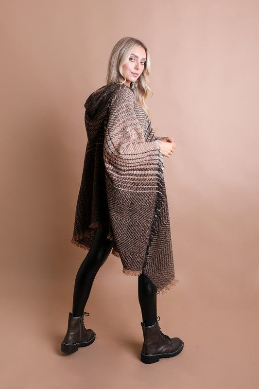 Brisa Herringbone Frayed Poncho