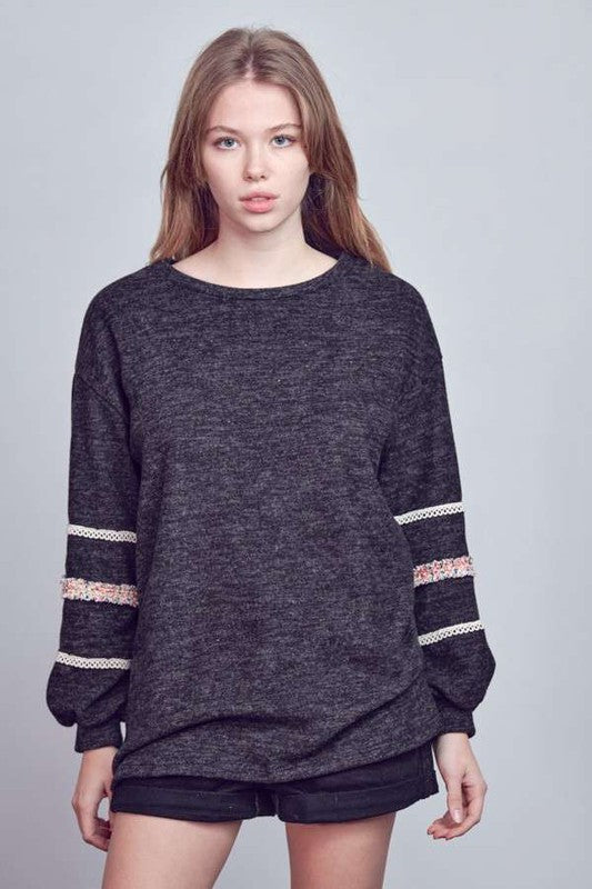 Marley Tunic Sweater with Tweed Trim