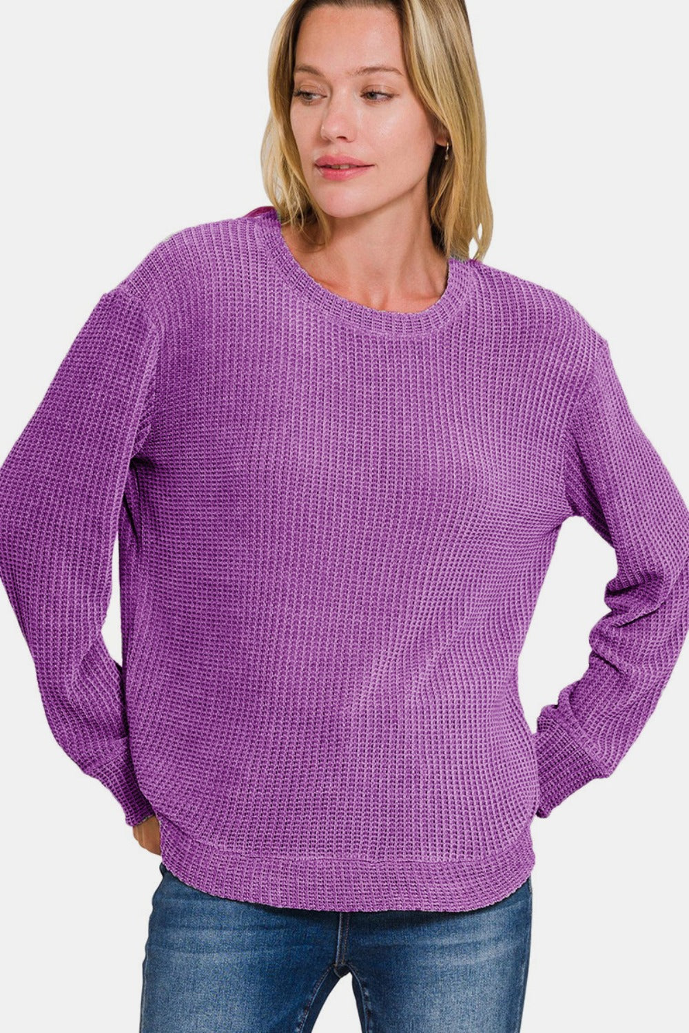 Maddie Chenille Waffle Round Neck Sweater