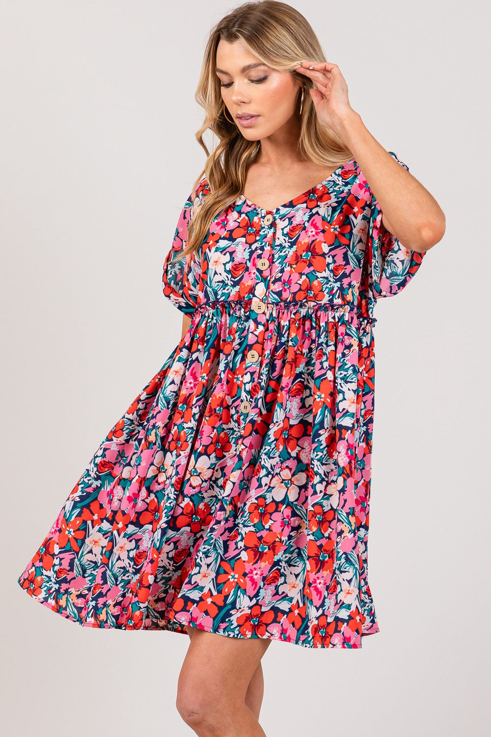 Telly Floral Button Down Short Sleeve Mini Dress