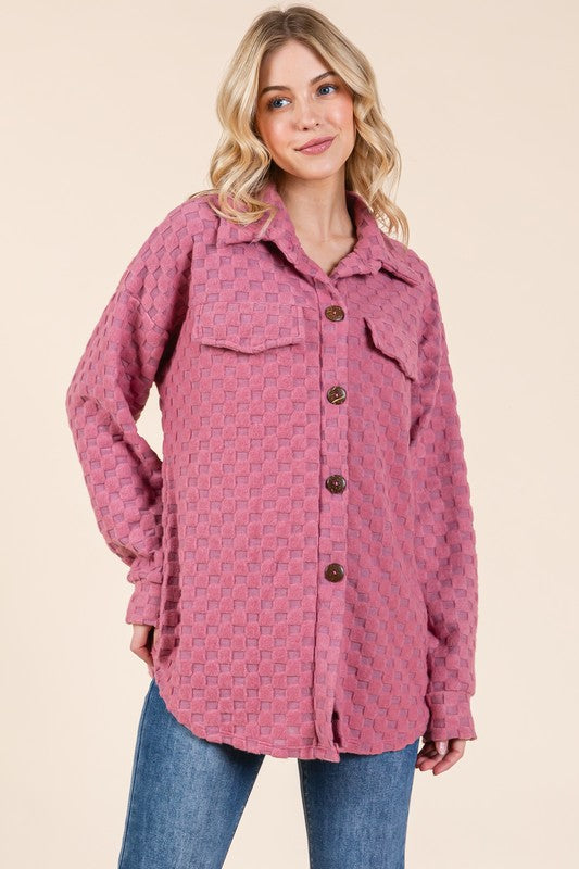 Mayra Checkered Button Down Dropped Shoulder Shacket