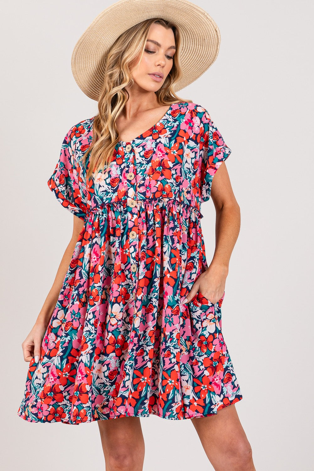 Telly Floral Button Down Short Sleeve Mini Dress