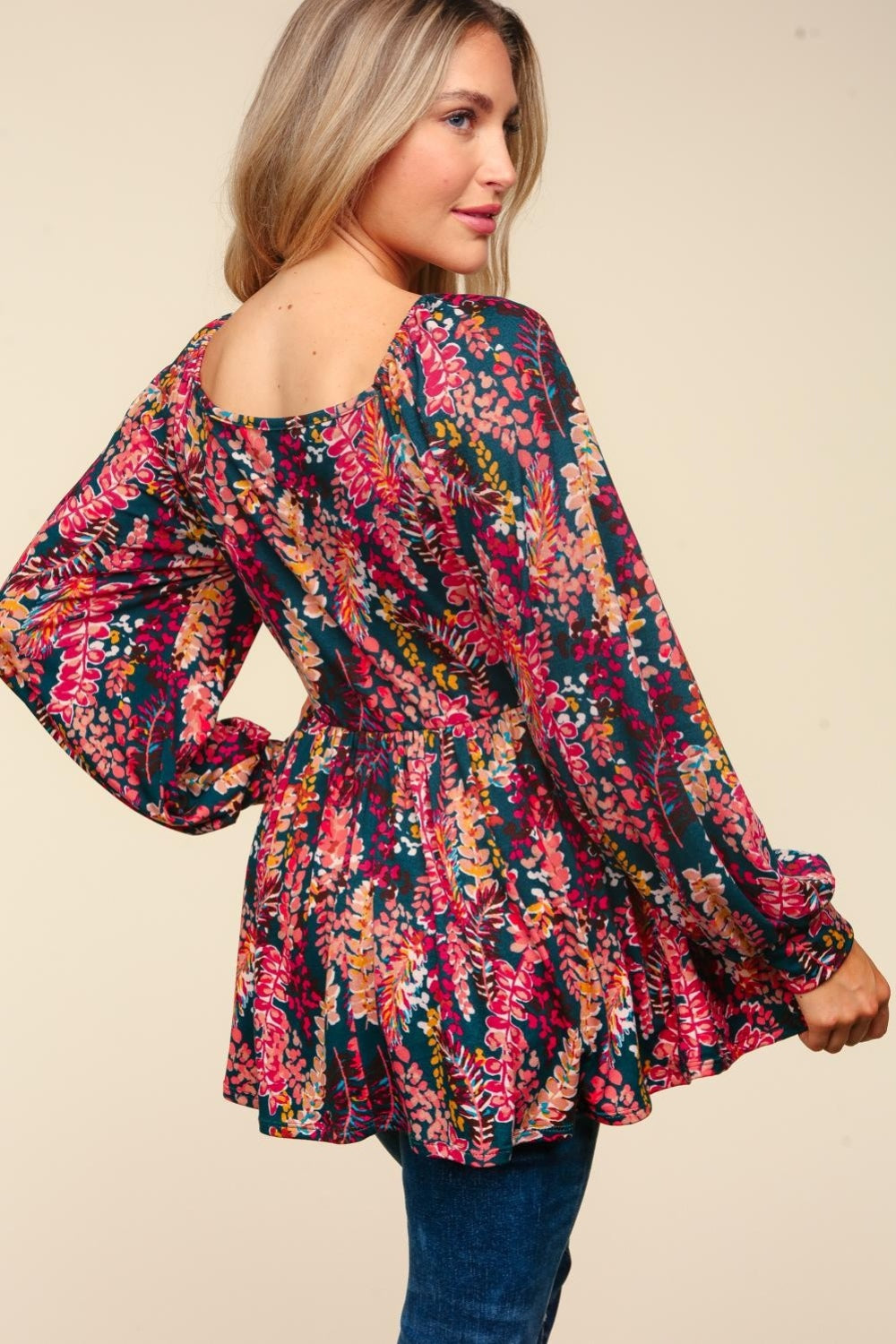 Brandi Peplum Floral Square Neck Blouse