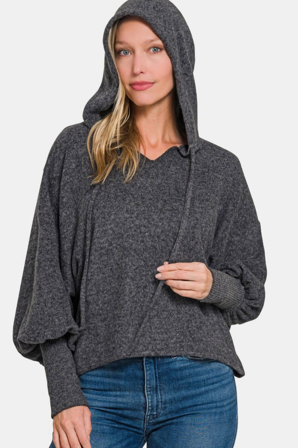 Molly Brushed Hacci Drop Shoulder Cropped Hoodie