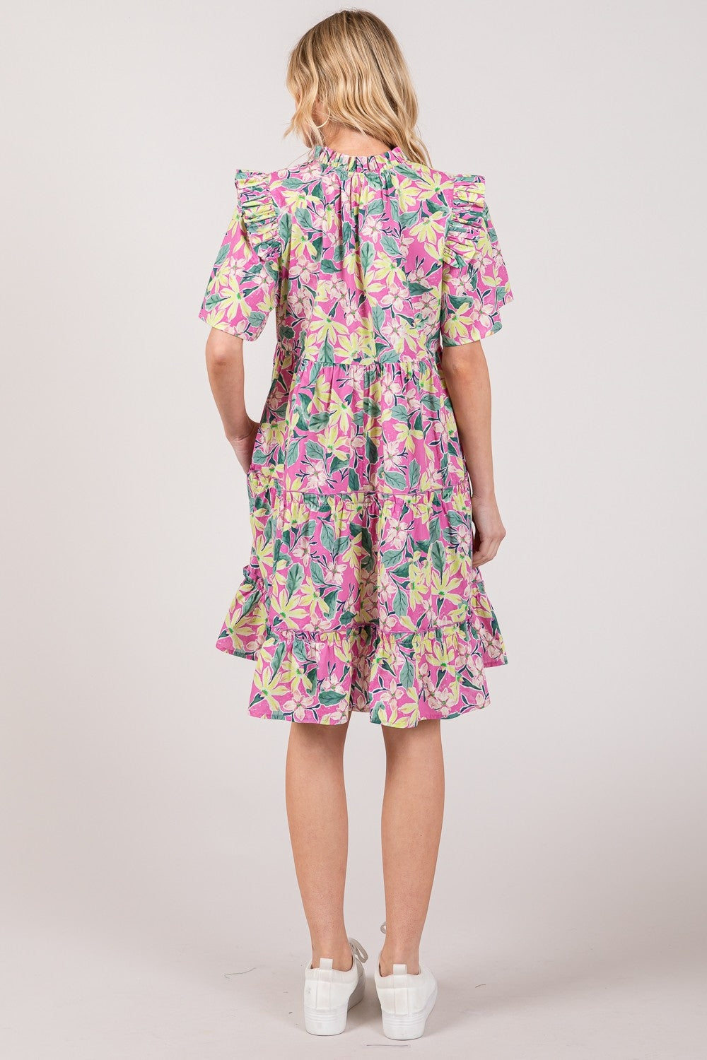 Amalia Floral Ruffle Short Sleeve Dress