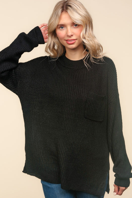 Molly Mock Neck Side Slit Knit Top