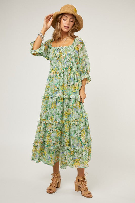 Thea Floral Chiffon Midi Dress