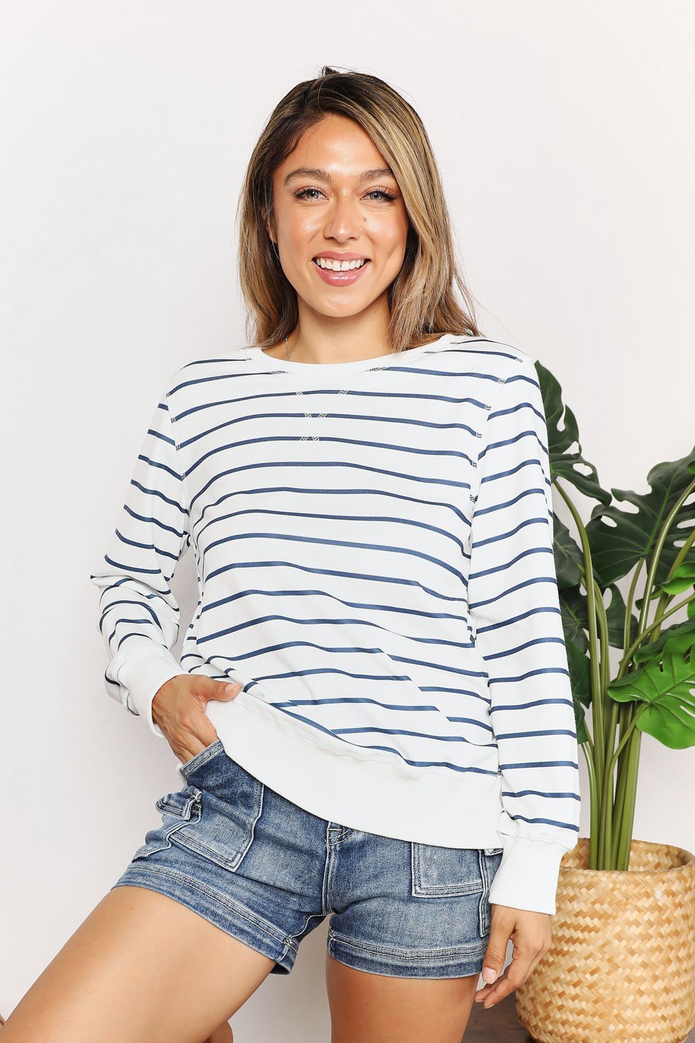 Brynn Striped Long Sleeve Round Neck Top