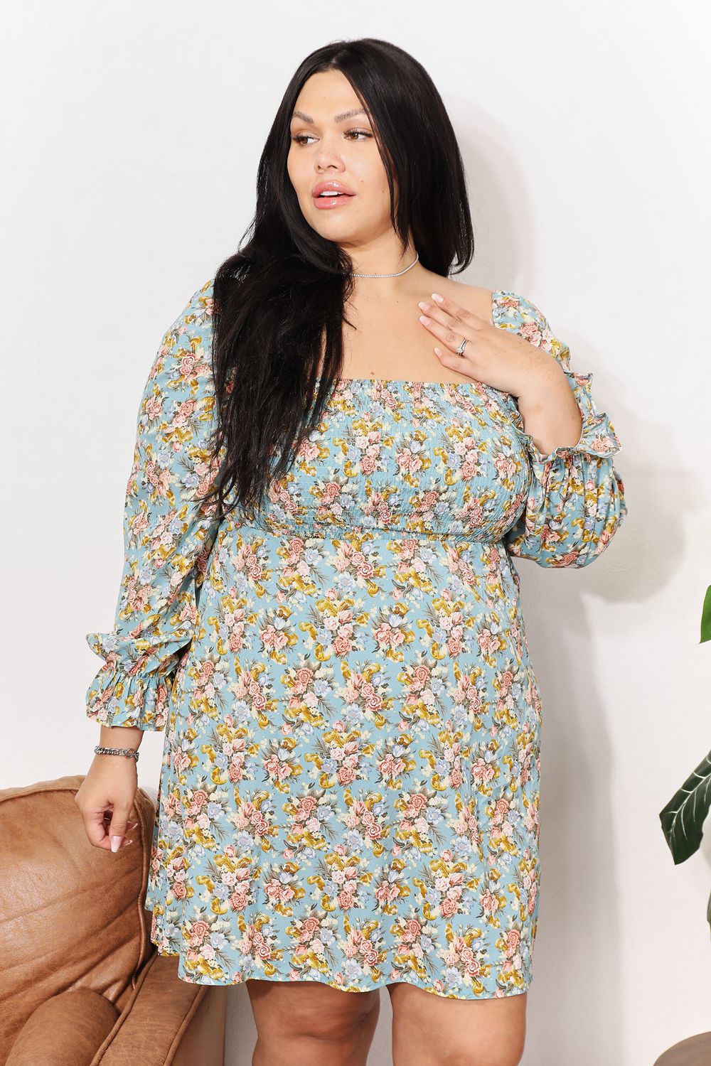 Mandy Floral Smocked Flounce Sleeve Dress