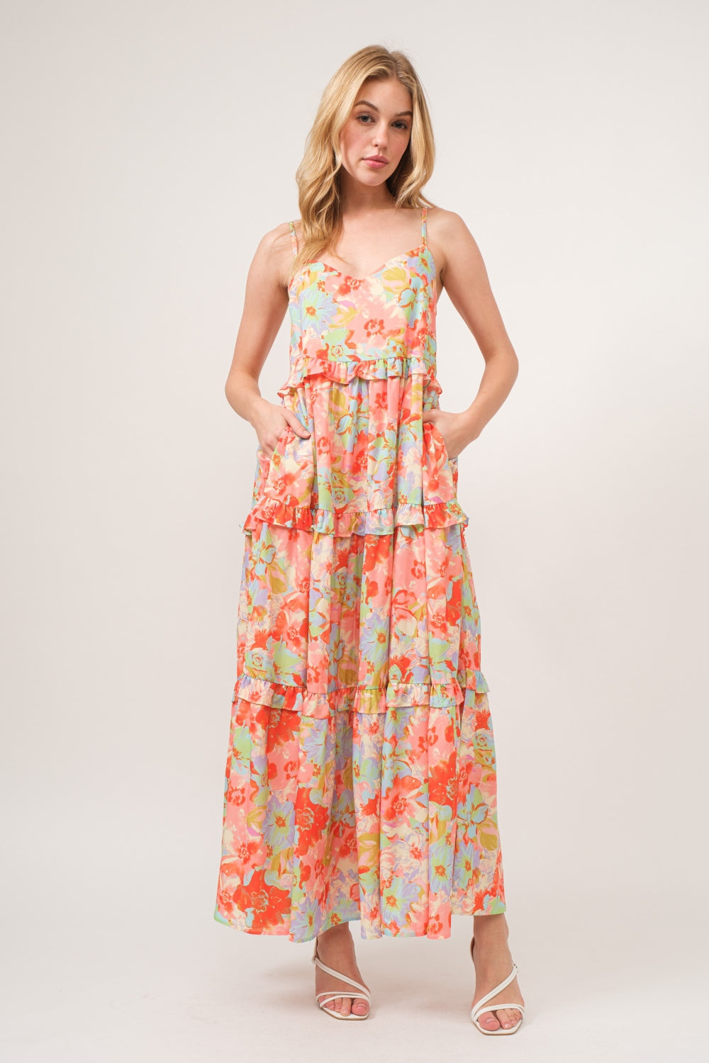 Daya Floral Ruffled Tiered Maxi Cami Dress