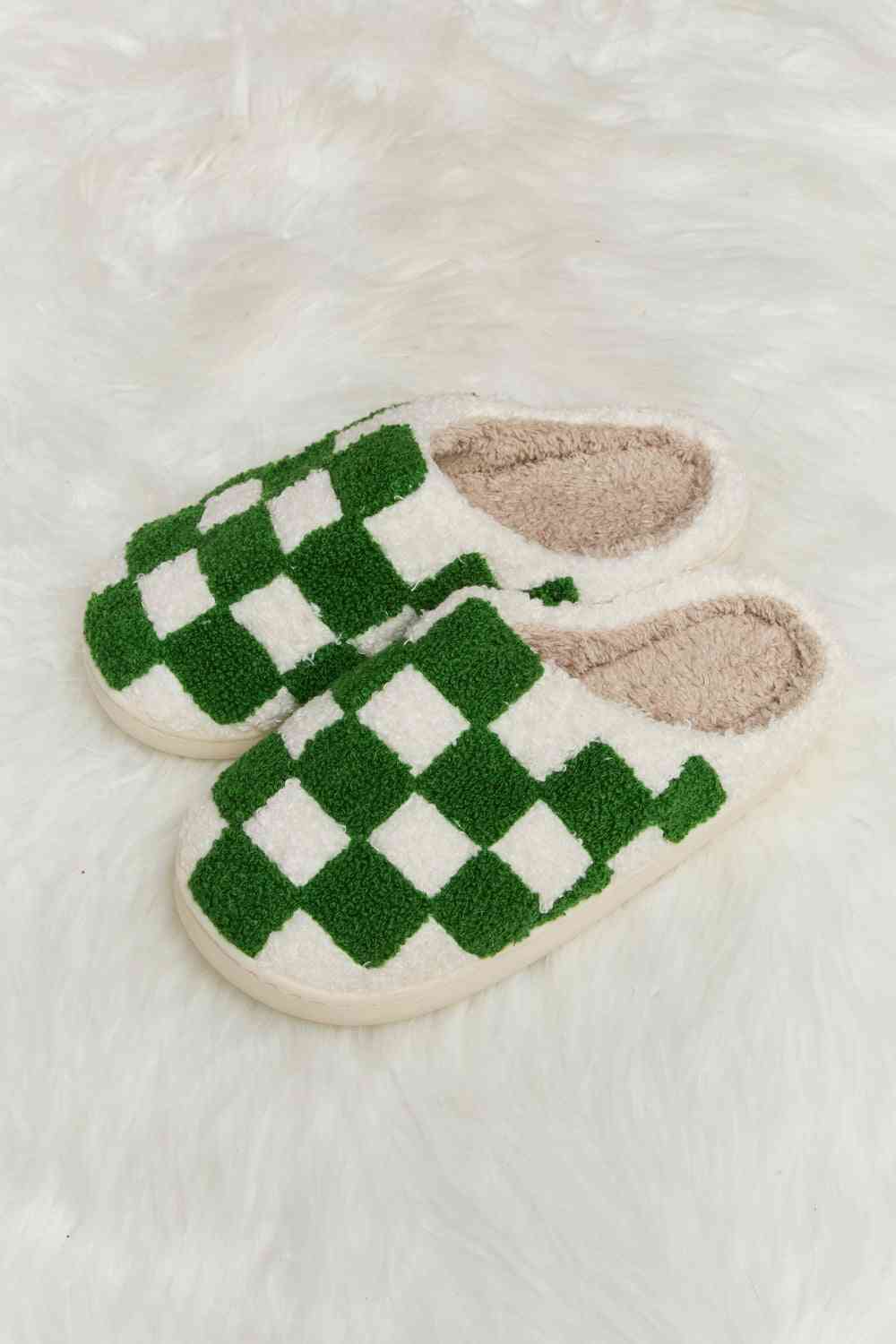 Kimmy Checkered Print Plush Slide Slippers