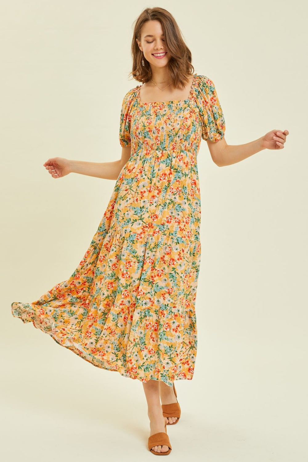 Leslie Floral Smocked Tiered Midi Dress