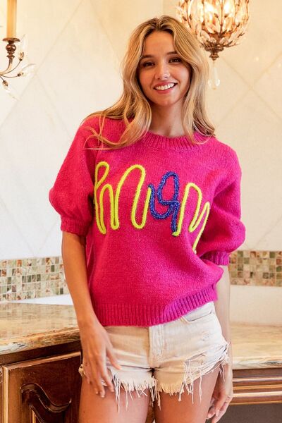 MOM Bright Contrast Round Neck Sweater