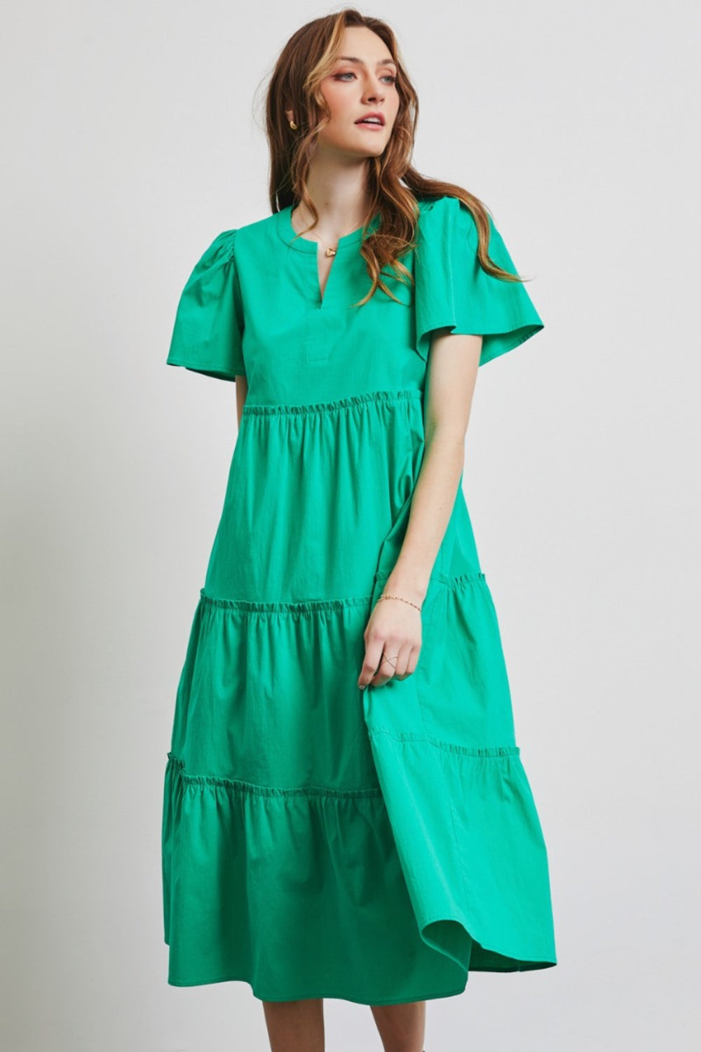 Joya Poplin Ruffled Tiered Midi Dress