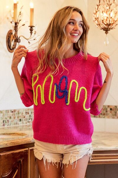 MOM Bright Contrast Round Neck Sweater