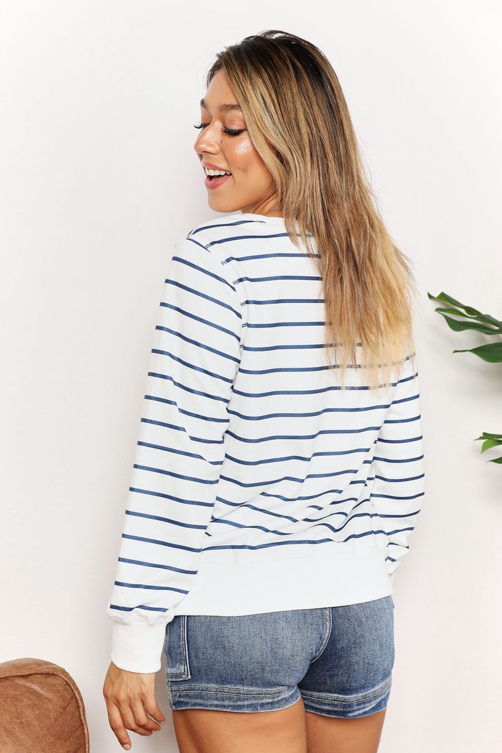 Brynn Striped Long Sleeve Round Neck Top