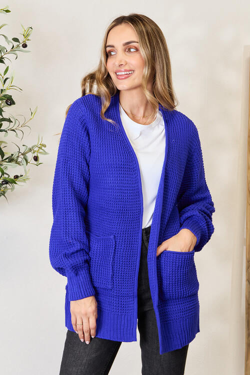 Yesi Waffle-Knit Open Front Cardigan