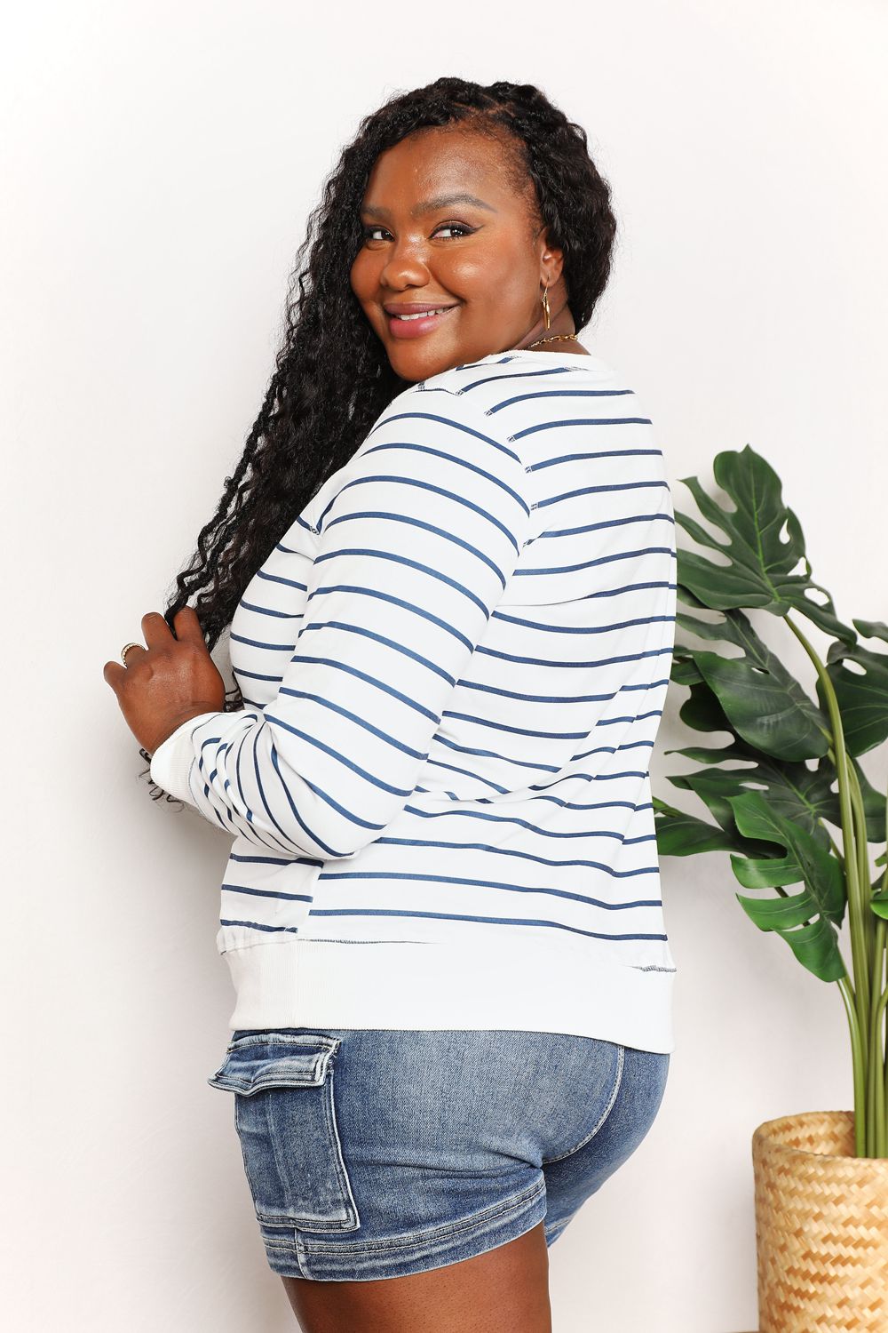 Brynn Striped Long Sleeve Round Neck Top