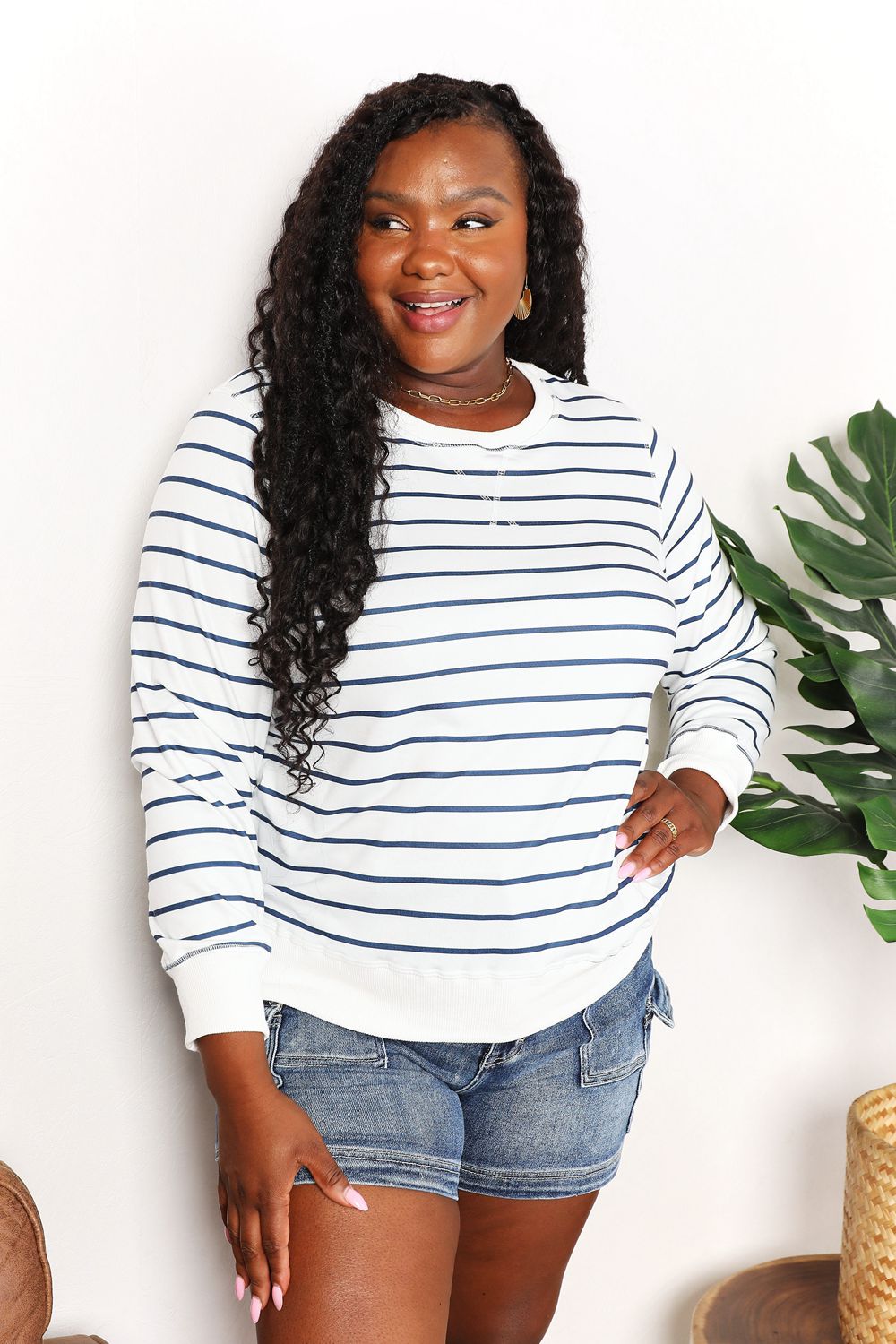 Brynn Striped Long Sleeve Round Neck Top