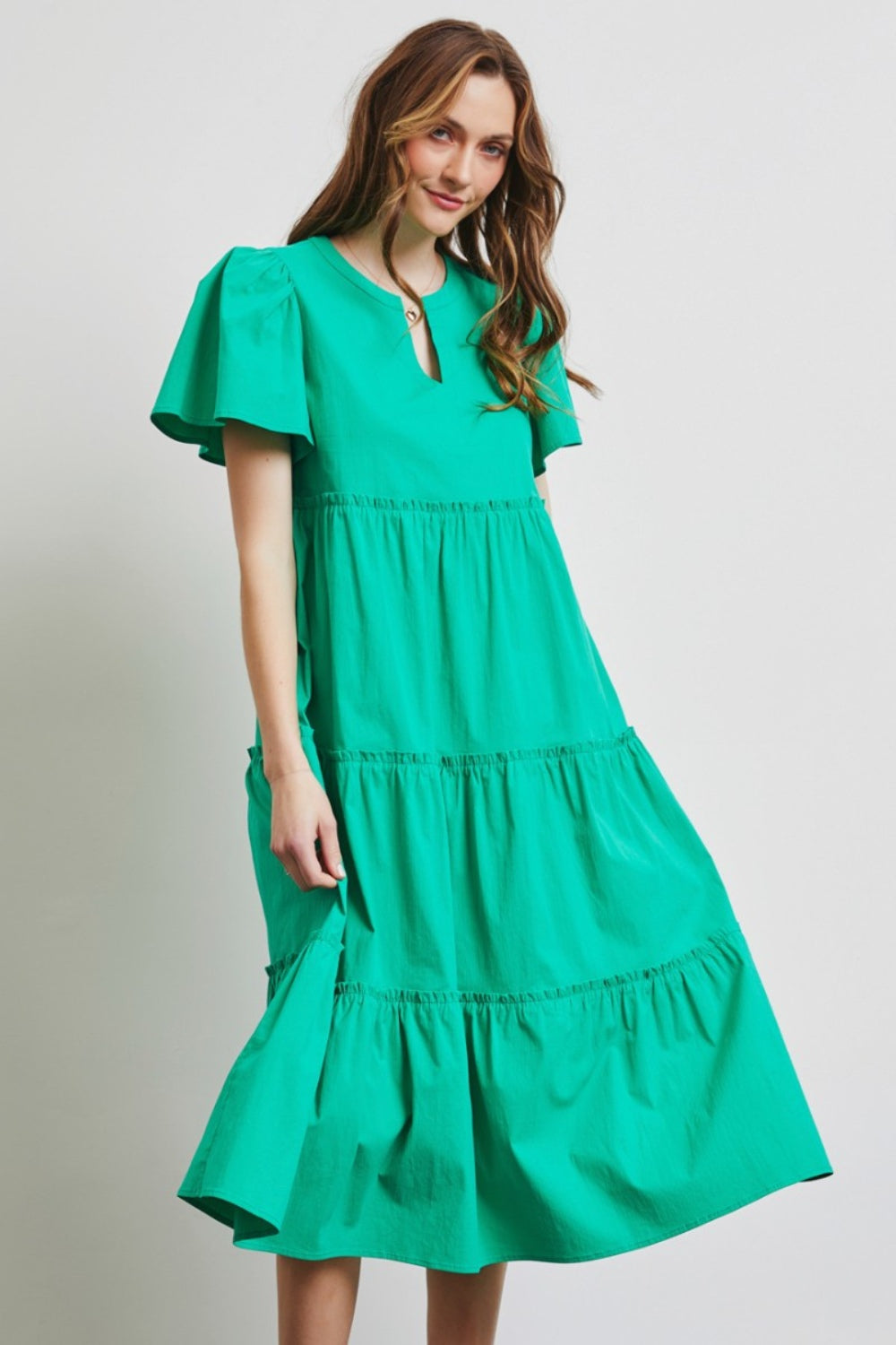 Joya Poplin Ruffled Tiered Midi Dress