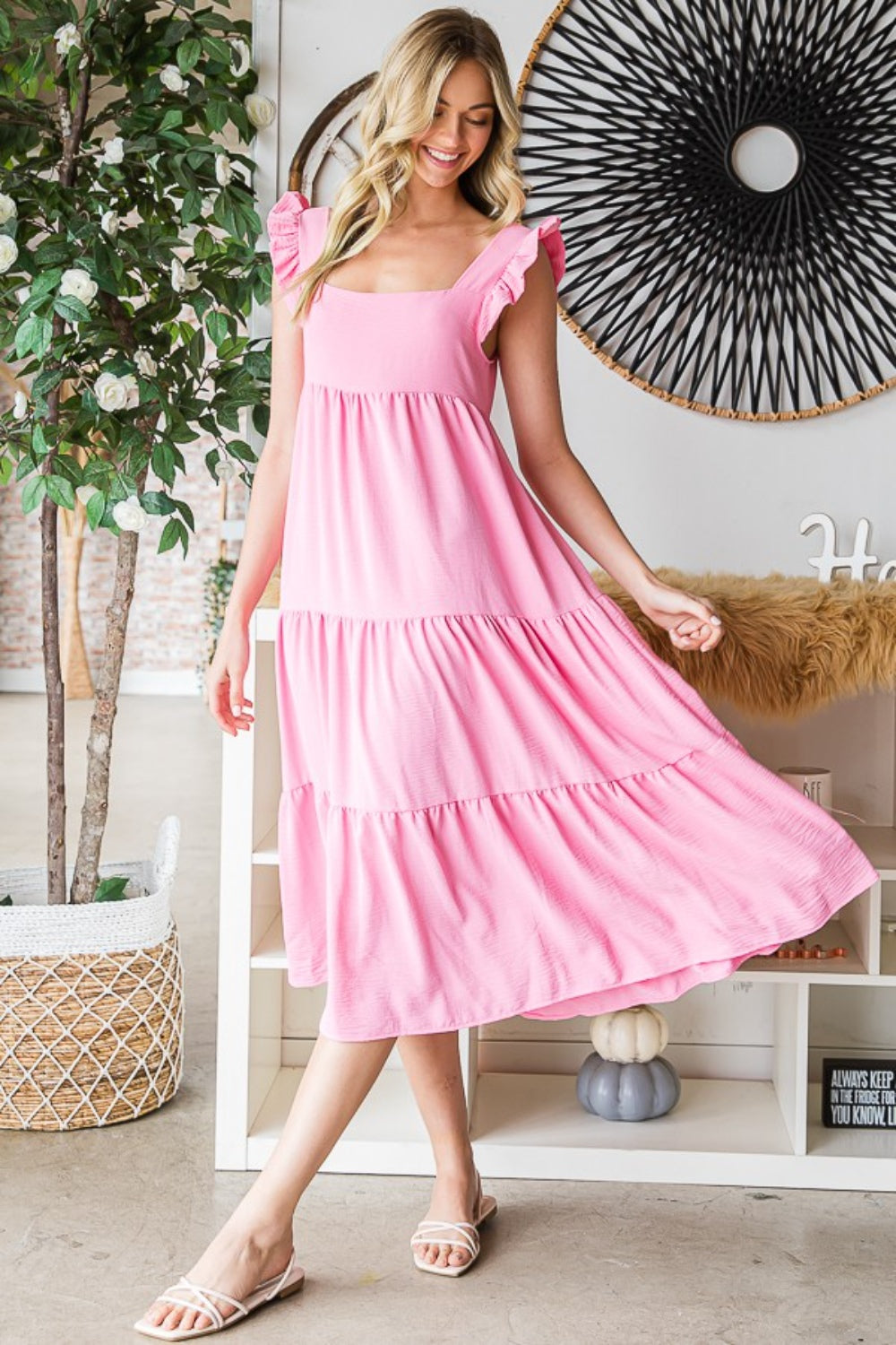 Gemma Rae Ruffled Sleeveless Tiered Midi Dress