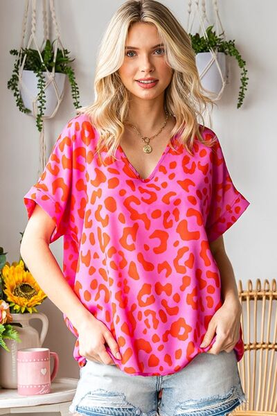 Leopard V-Neck Woven Top