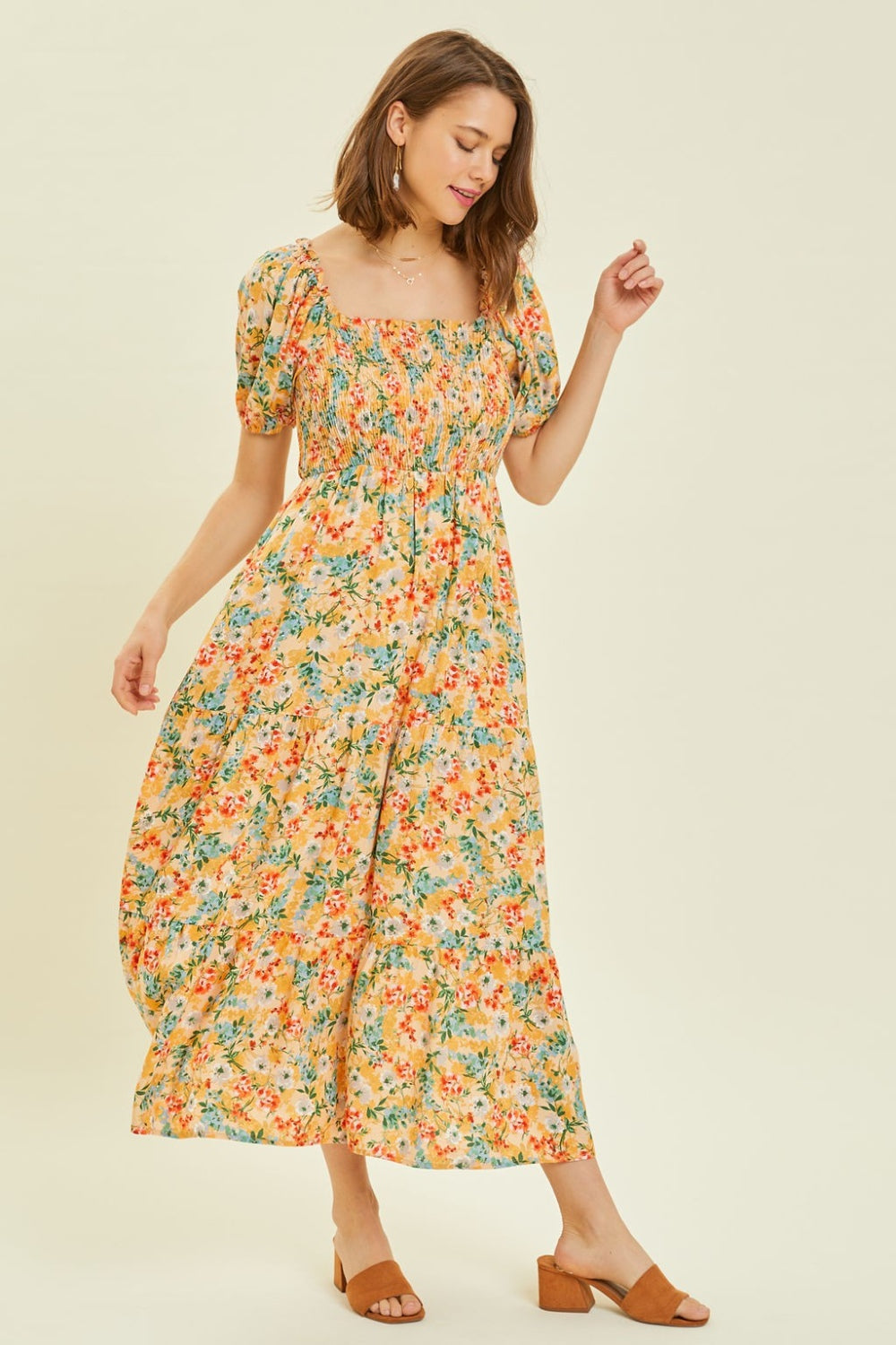 Leslie Floral Smocked Tiered Midi Dress