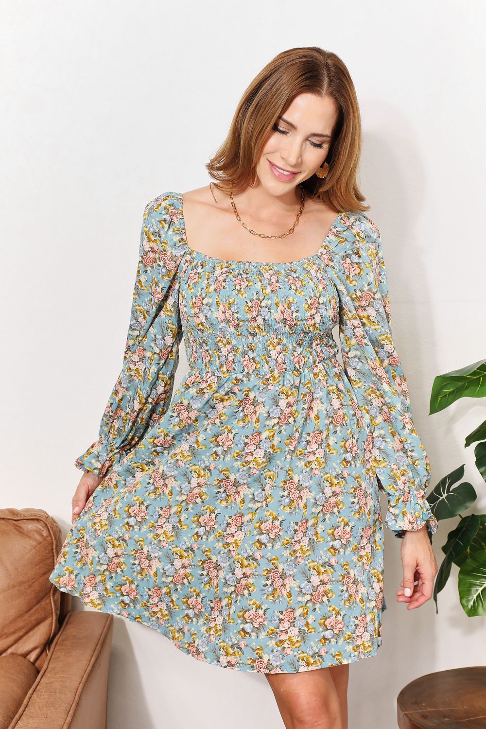 Mandy Floral Smocked Flounce Sleeve Dress