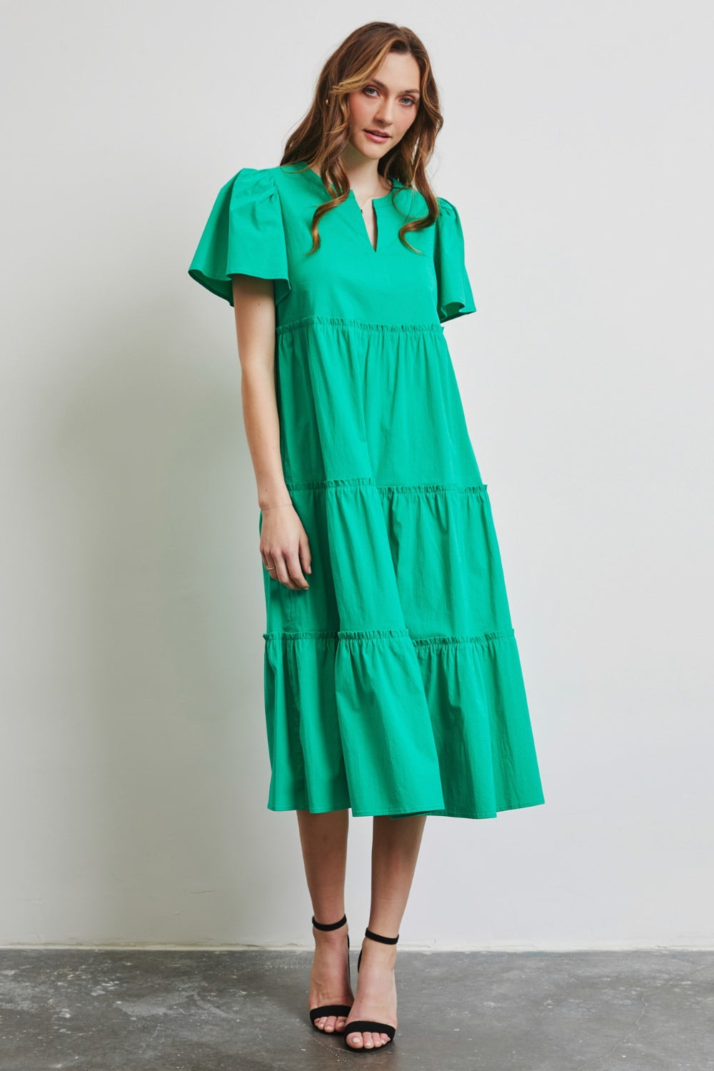 Joya Poplin Ruffled Tiered Midi Dress