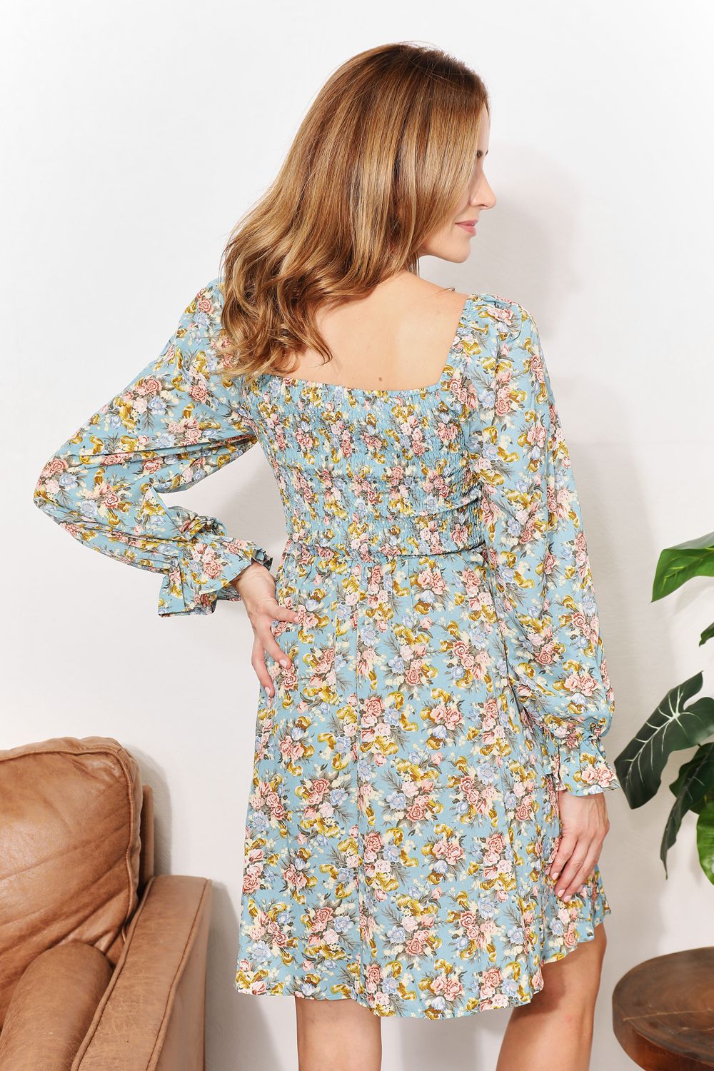 Mandy Floral Smocked Flounce Sleeve Dress