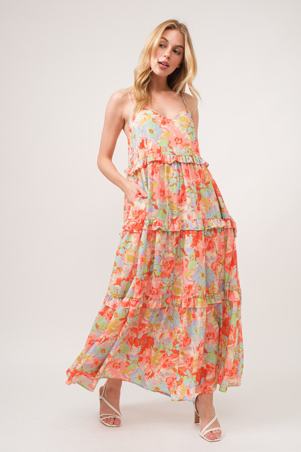 Daya Floral Ruffled Tiered Maxi Cami Dress