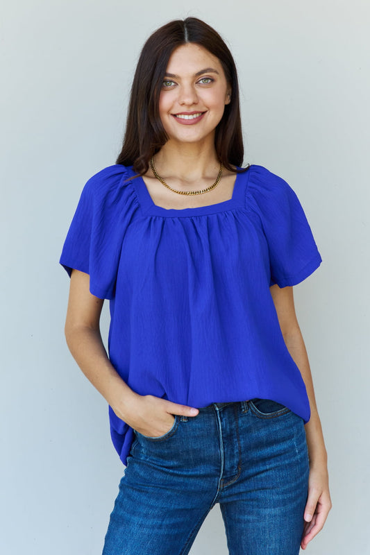 Krissy Square Neck Short Sleeve Blouse in Royal