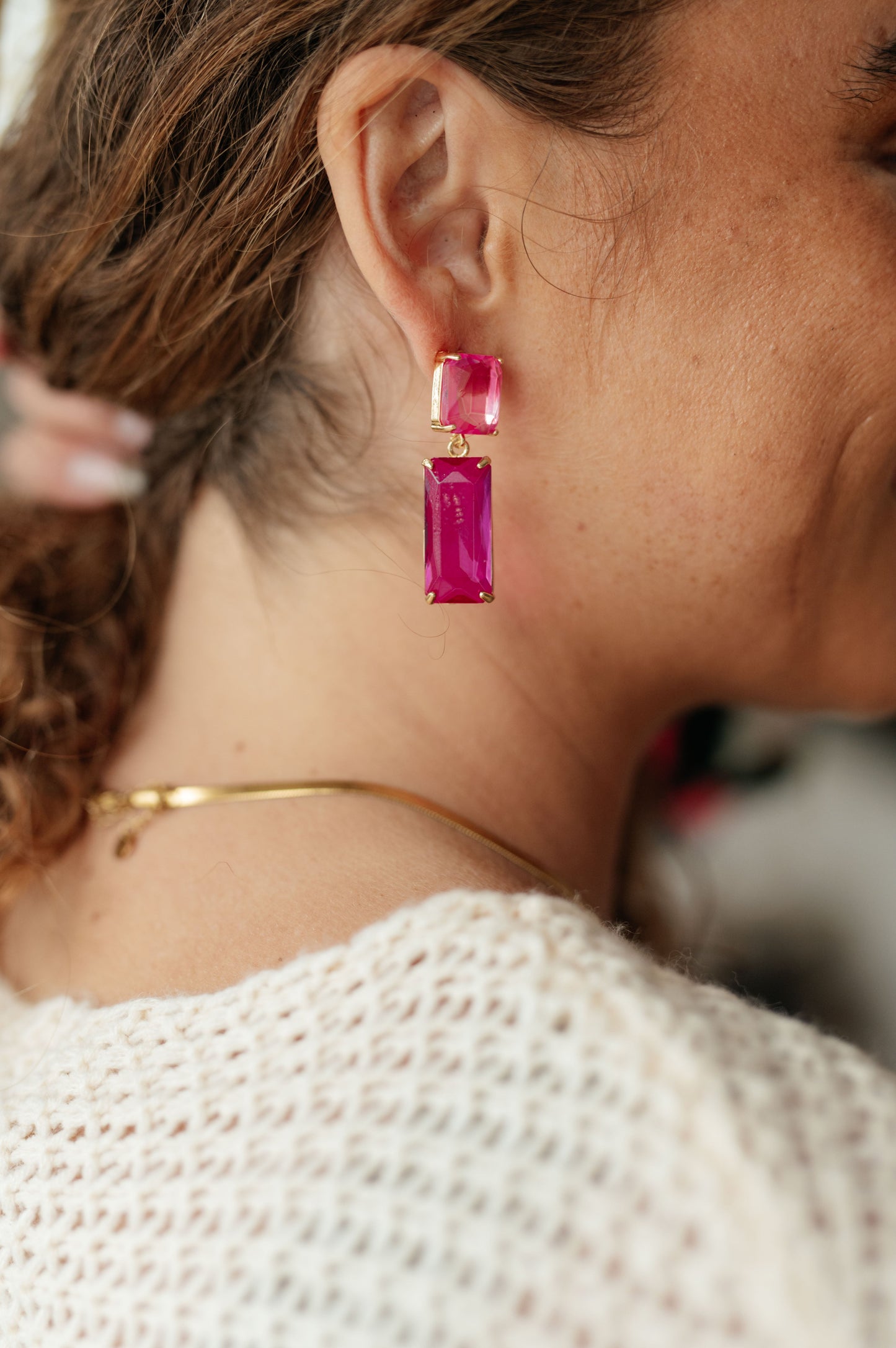 Sasha Sparkly Crystal Earrings in Pink