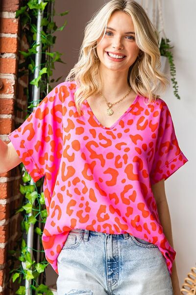 Leopard V-Neck Woven Top