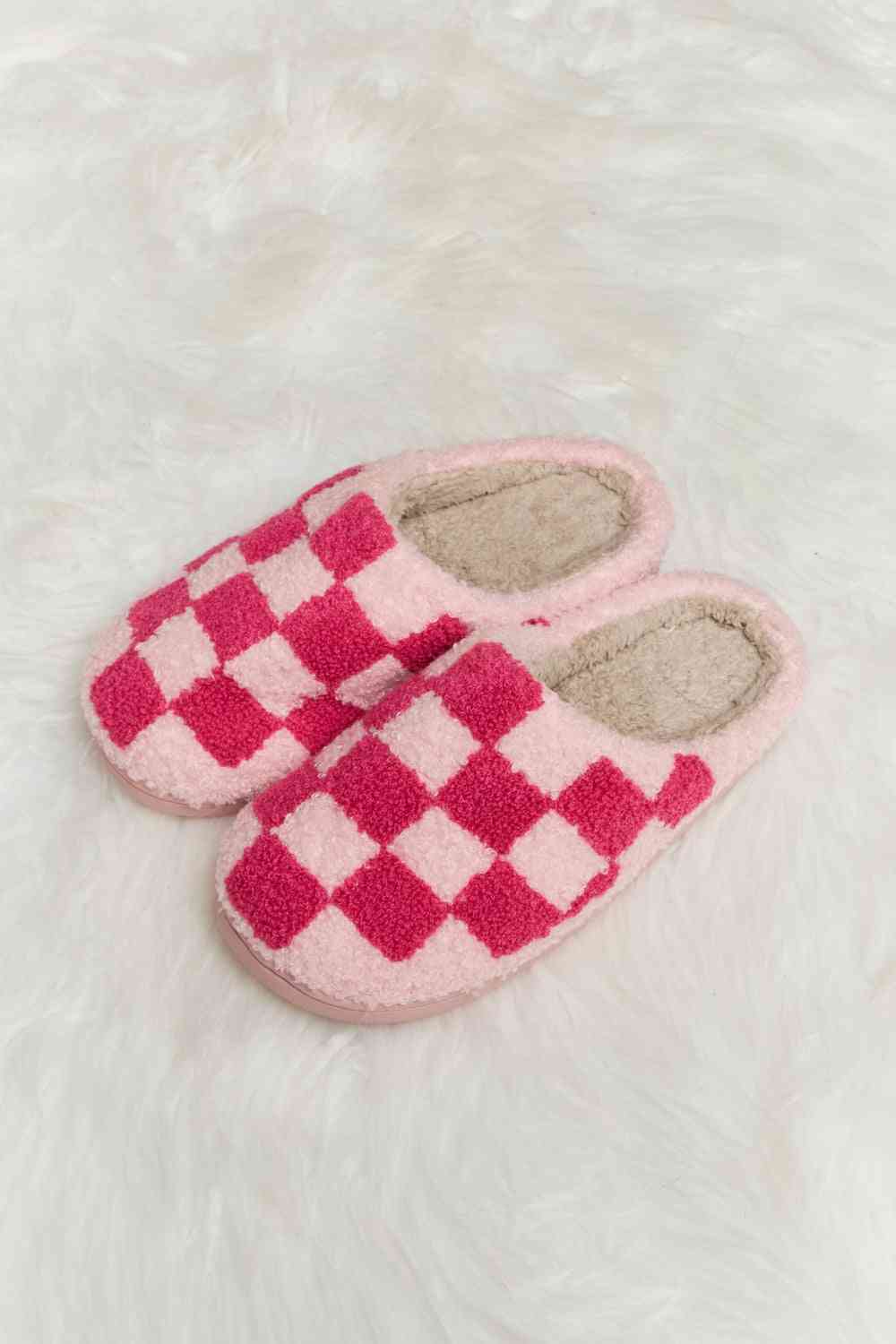 Kimmy Checkered Print Plush Slide Slippers