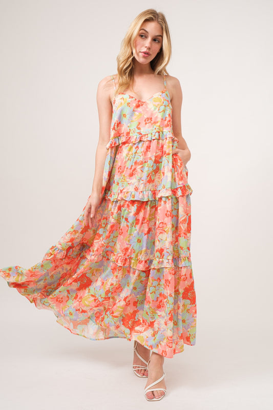 Daya Floral Ruffled Tiered Maxi Cami Dress