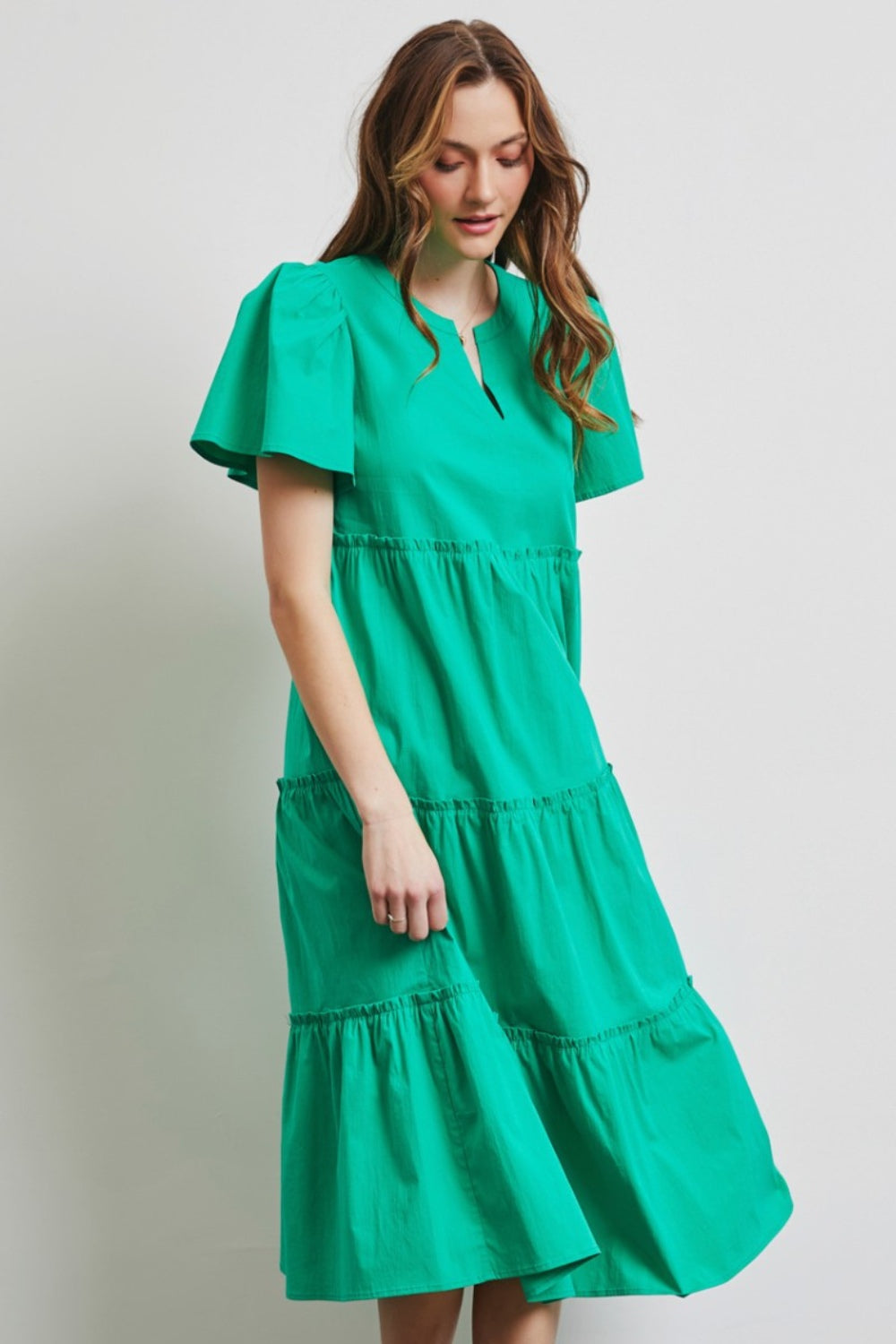 Joya Poplin Ruffled Tiered Midi Dress