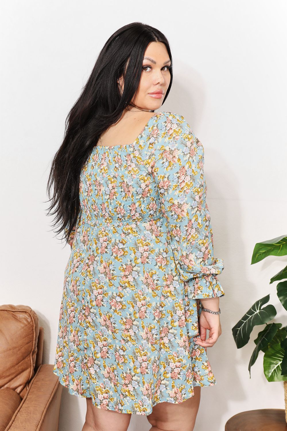 Mandy Floral Smocked Flounce Sleeve Dress