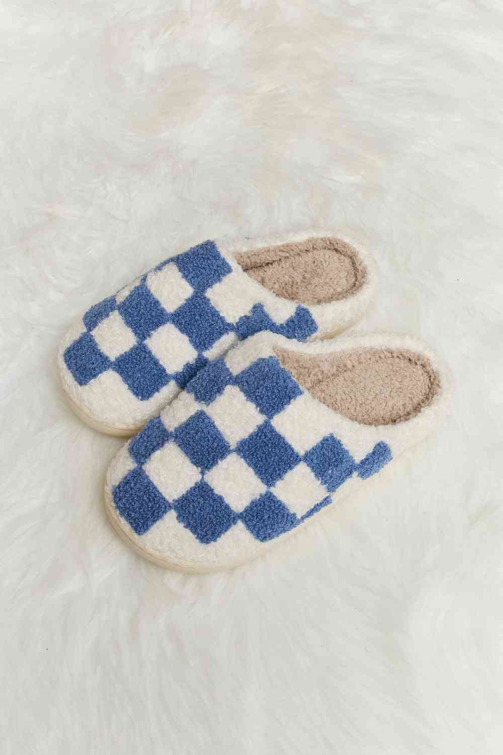 Kimmy Checkered Print Plush Slide Slippers