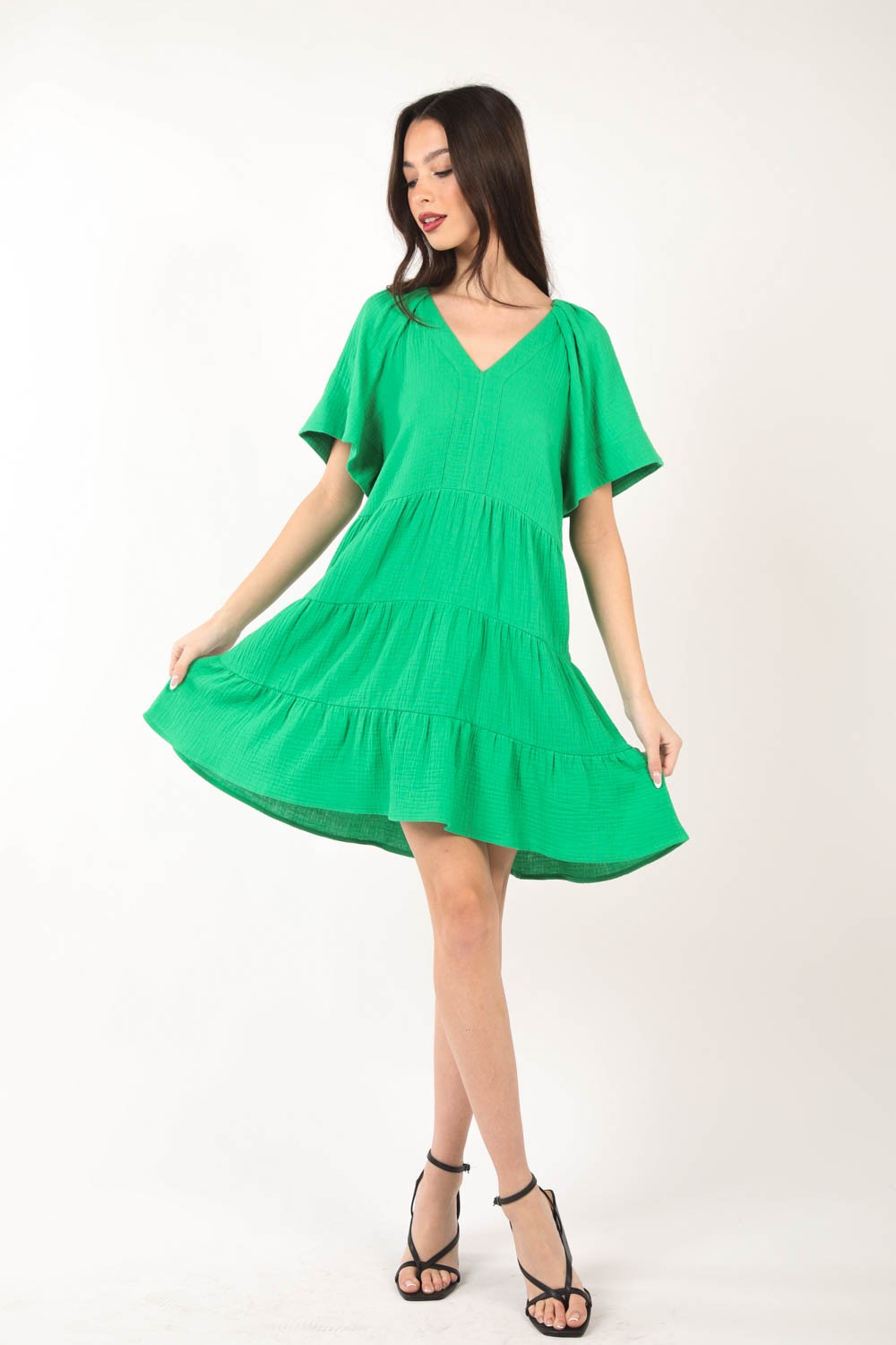 Ashley V-Neck Ruffled Tiered Dress