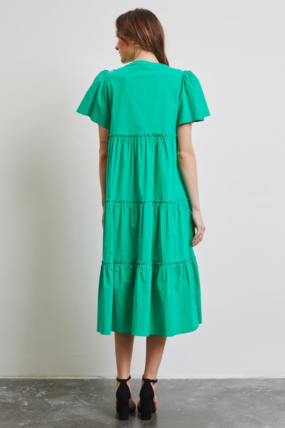 Joya Poplin Ruffled Tiered Midi Dress