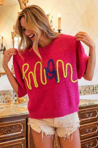 MOM Bright Contrast Round Neck Sweater