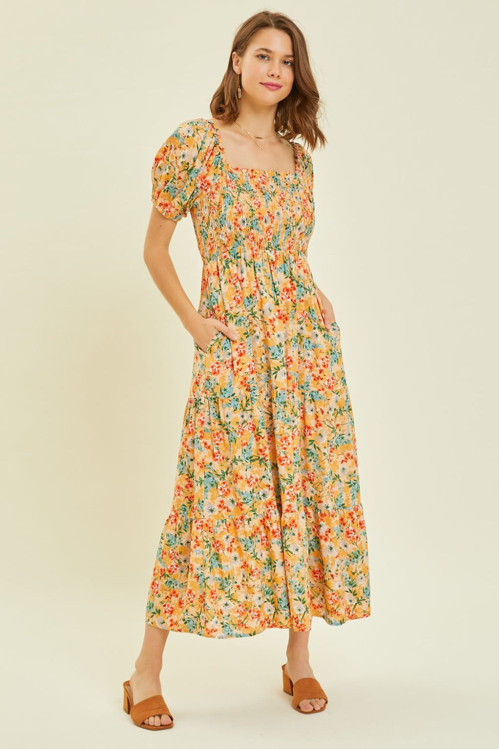 Leslie Floral Smocked Tiered Midi Dress